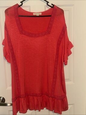 Red Square-Neck Ruffle Tunic Top by Farmers Market